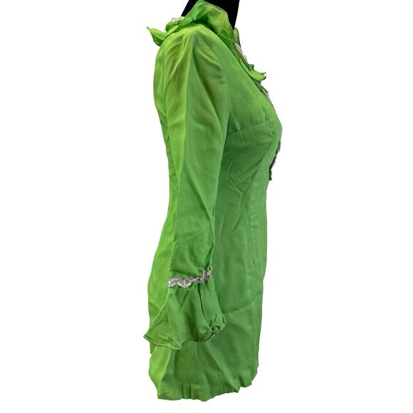Vintage 1960s Neon Green Mini Dress with Sequins - Mod Retro - S - Picture 3 of 16